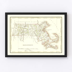 Vintage Map of Massachusetts 1835