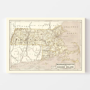 Vintage Map of Massachusetts 1842