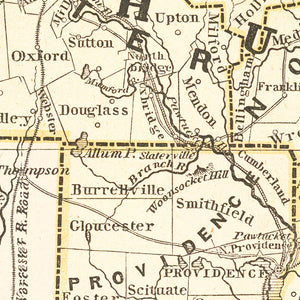 Vintage Map of Massachusetts 1842