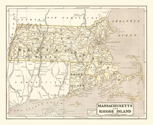 Vintage Map of Massachusetts 1842