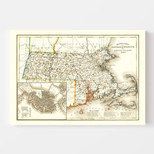 Vintage Map of Massachusetts 1846