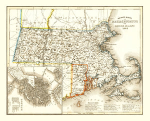 Vintage Map of Massachusetts 1846