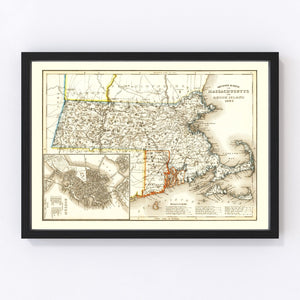 Vintage Map of Massachusetts 1846