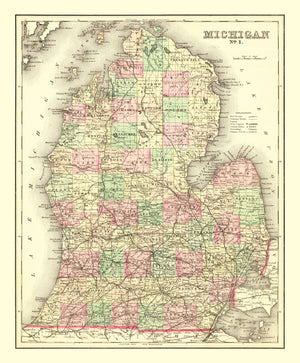 Vintage Map of Michigan 1875