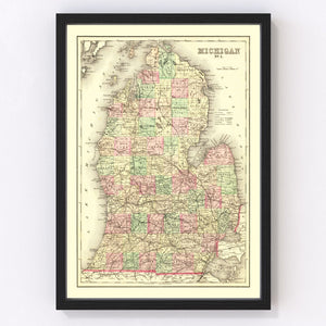 Vintage Map of Michigan 1875