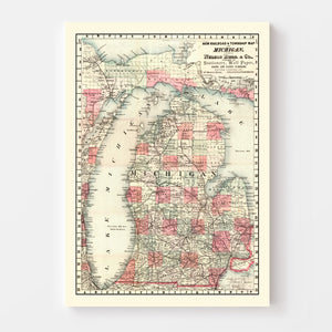 Vintage Map of Michigan 1878