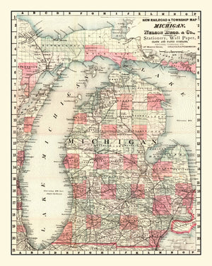 Vintage Map of Michigan 1878