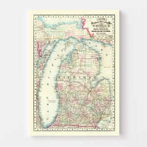 Vintage Railroad Map of Michigan 1879
