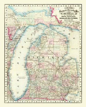 Vintage Railroad Map of Michigan 1879