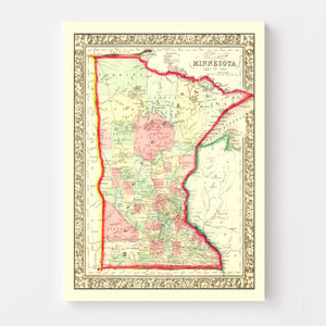 Vintage Map of Minnesota 1862