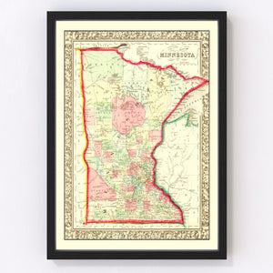 Vintage Map of Minnesota 1862