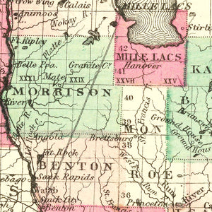 Vintage Map of Minnesota 1866