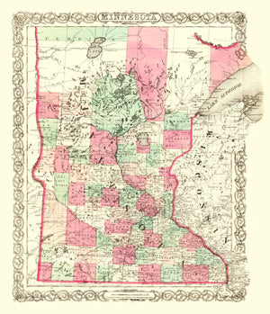 Vintage Map of Minnesota 1866