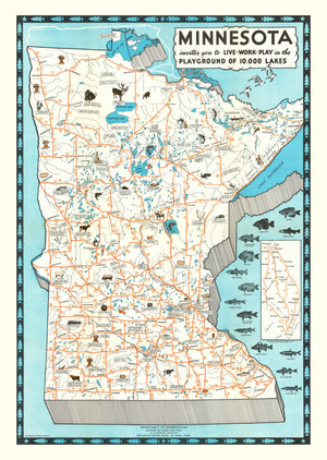 Vintage Pictorial Map of Minnesota 1935