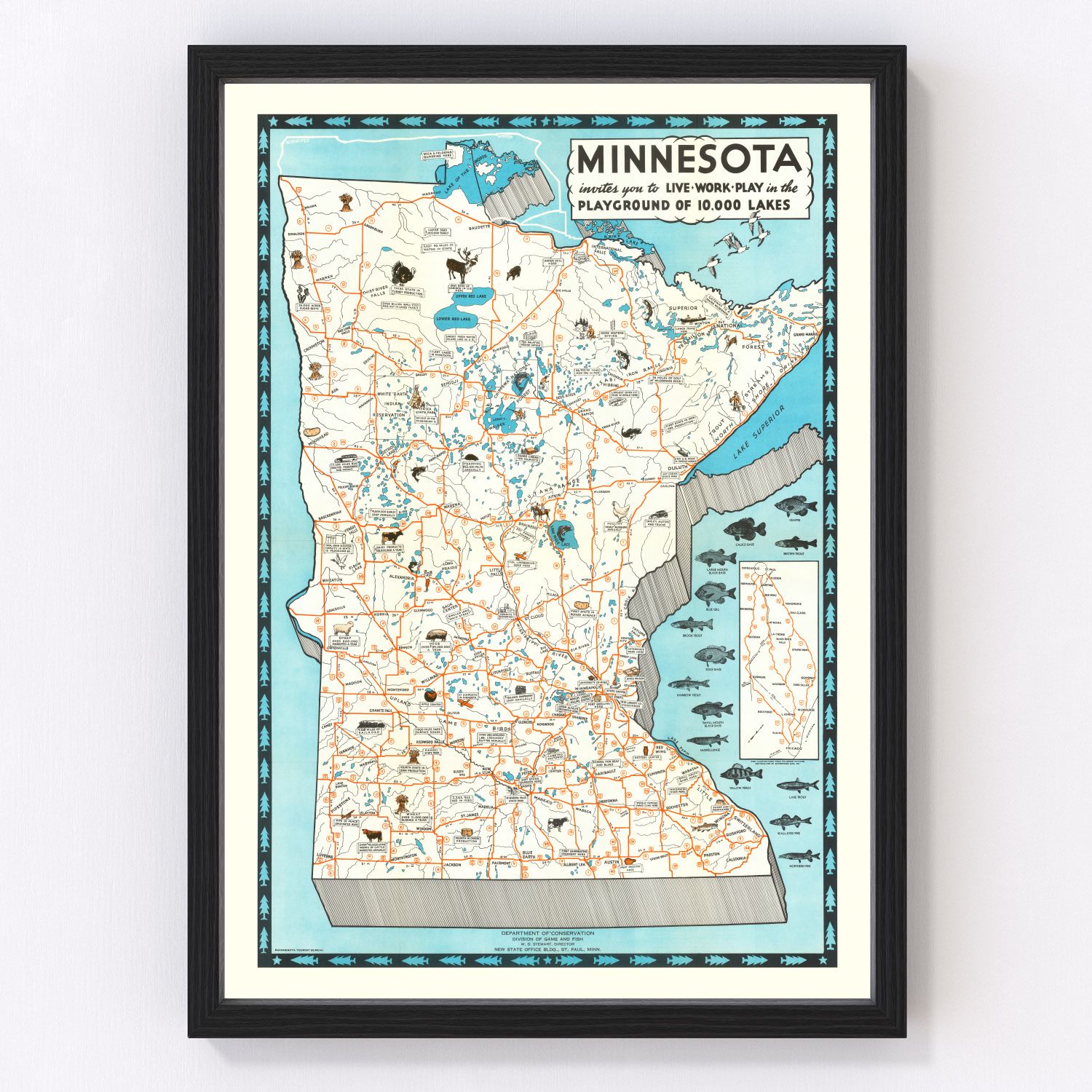 Vintage Pictorial Map of Minnesota 1935