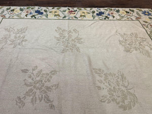 Spanish Needlepoint Rug 9x14, Floral, European Design, Handmade, Vintage Needlepoint Carpet, Room Sized Wool Rug