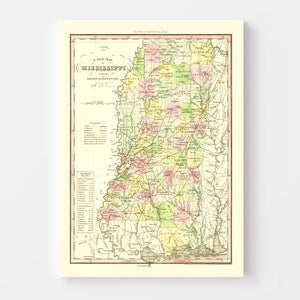 Vintage Map of Mississippi 1836