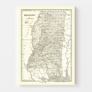 Vintage Map of Mississippi 1842