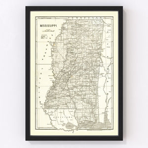 Vintage Map of Mississippi 1842