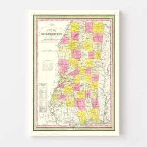 Vintage Map of Mississippi 1846