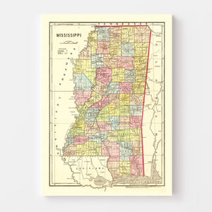Vintage Map of Mississippi 1856