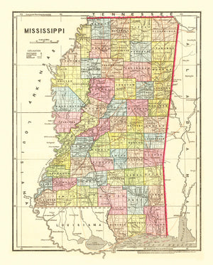 Vintage Map of Mississippi 1856