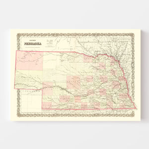 Vintage Map of Nebraska 1867