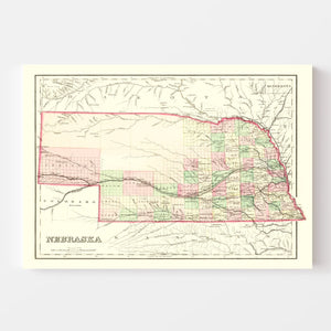 Vintage Map of Nebraska 1876