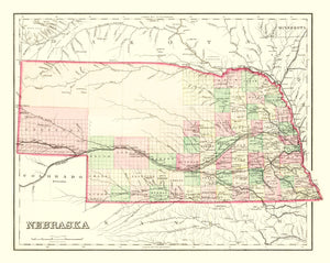 Vintage Map of Nebraska 1876
