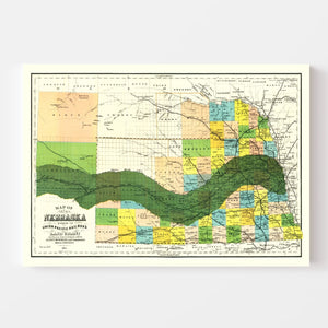 Vintage Union Pacific Railroad Land Grant Map of Nebraska 1884