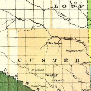 Vintage Union Pacific Railroad Land Grant Map of Nebraska 1884