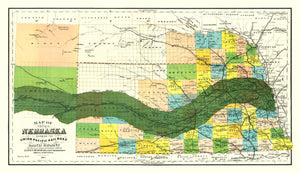 Vintage Union Pacific Railroad Land Grant Map of Nebraska 1884