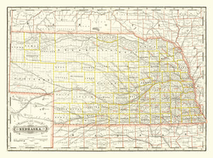 Vintage Railroad Map of Nebraska 1888