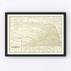 Vintage Railroad Map of Nebraska 1888