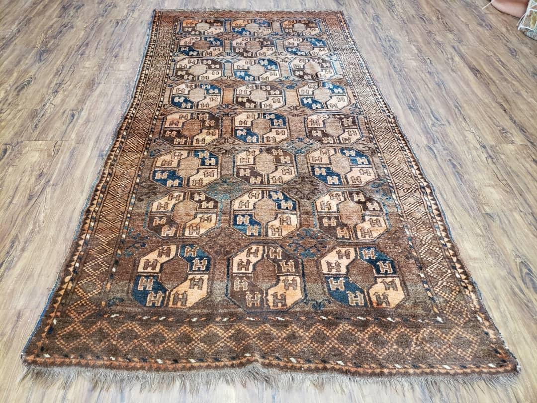 Antique Afghan Tribal Area Rug 4' x 7' 8", Afghanistan Bashir Oriental Carpet, Hand-Knotted Brown Vintage Rug, Wool on Wool Corridor Rug