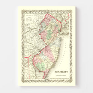 Vintage Map of New Jersey 1855