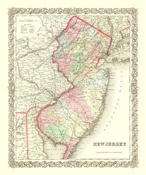 Vintage Map of New Jersey 1855