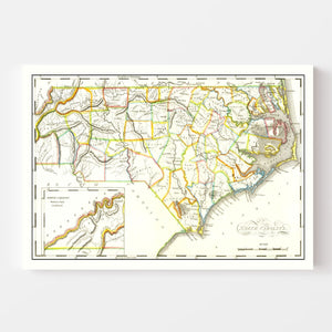 Vintage Map of North Carolina 1814