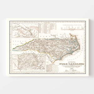 Vintage Map of North Carolina 1845