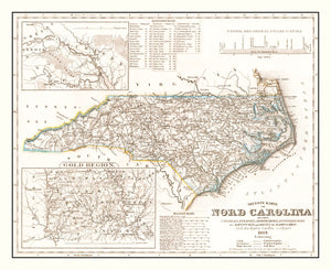 Vintage Map of North Carolina 1845
