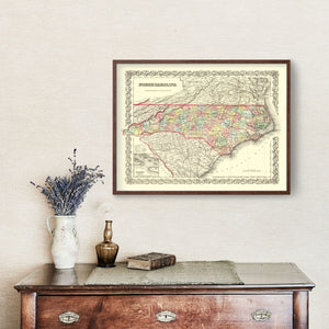 Vintage Map of North Carolina 1856