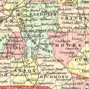 Vintage Map of North Carolina 1856