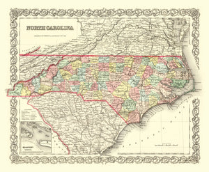 Vintage Map of North Carolina 1856