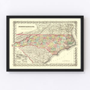 Vintage Map of North Carolina 1856