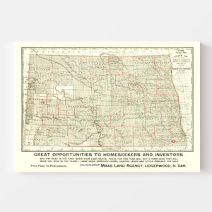 Vintage Map of North Dakota 1902