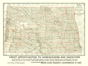 Vintage Map of North Dakota 1902