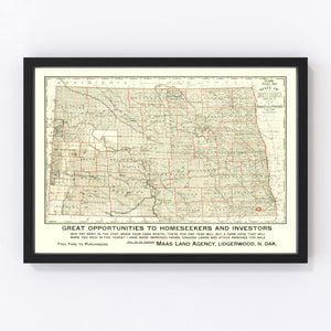Vintage Map of North Dakota 1902