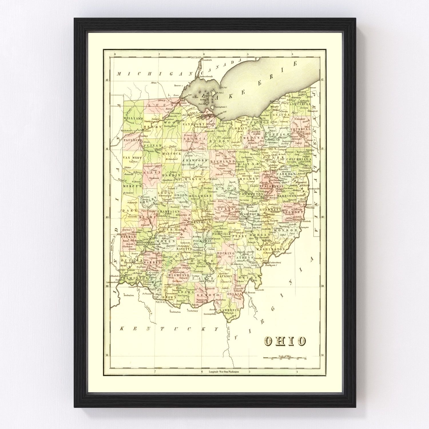 Vintage Map of Ohio 1838