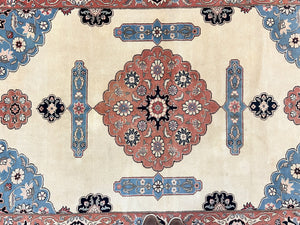 Romanian Heriz Serapi Rug 6x9, Hand Knotted Vintage Wool Oriental Carpet, Medium Sized Area Rug, Boho Rug, Handmade Rug, Cream and Pink