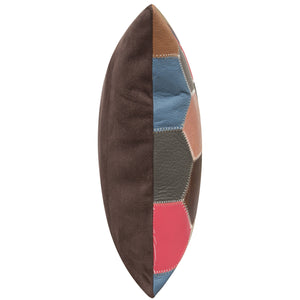 Multicolor Genuine Cowhide Leather Decorative Throw Pillow - Handmade Patchwork Hexagonal Design